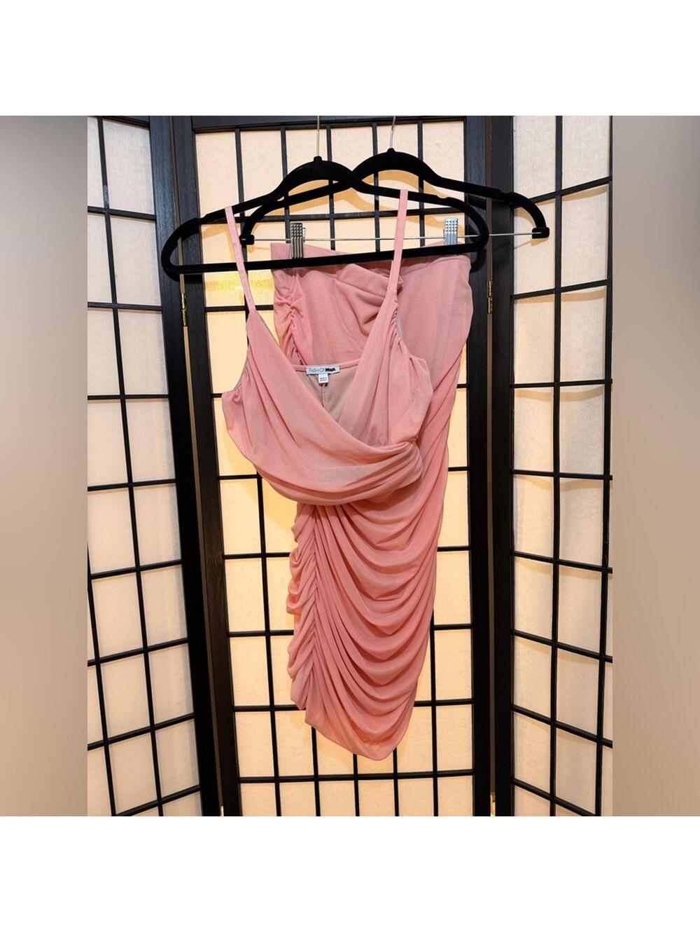 Fashion Nova Pink Micromesh Rouched Skirt and Crop Top